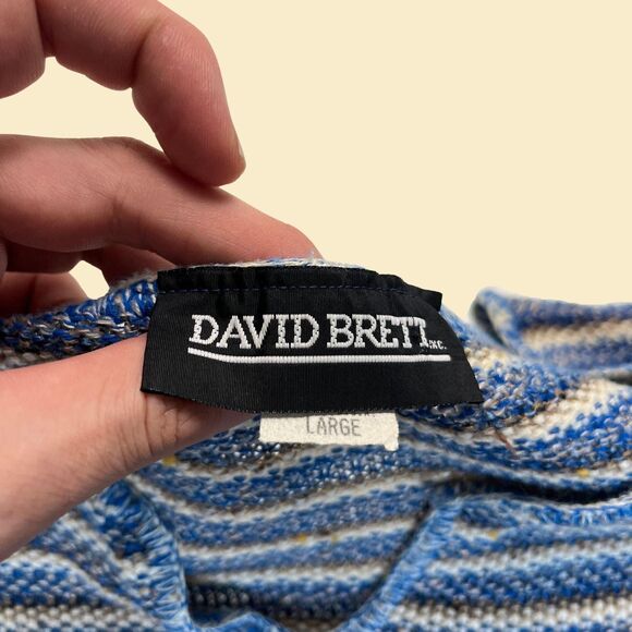 1980s knit L blouse by David Brett, vintage USA-made long sleeve striped shirt - Picture 4 of 7